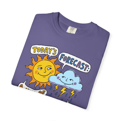 "Today's Forecast: A Mix of Fun and Louds" Tee — Playful Weather Cartoon T-Shirt