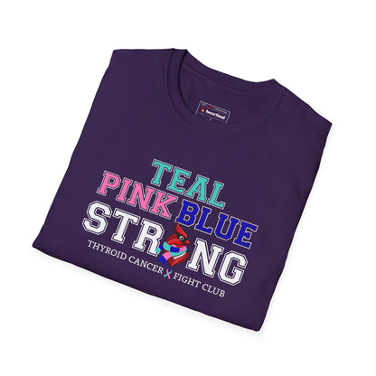 Teal Pink Blue Strong T-Shirt – Thyroid Cancer Awareness Ribbon Support Tee