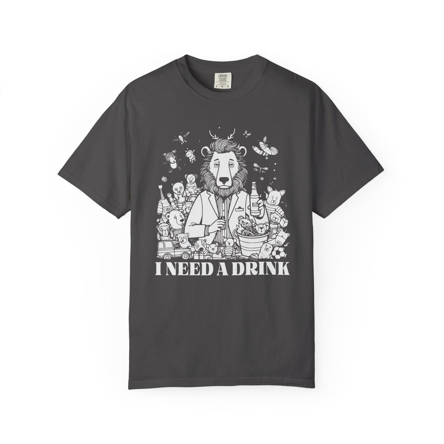 I Need A Drink T-Shirt — Funny Lion Bartender Gentleman Father Graphic Tee