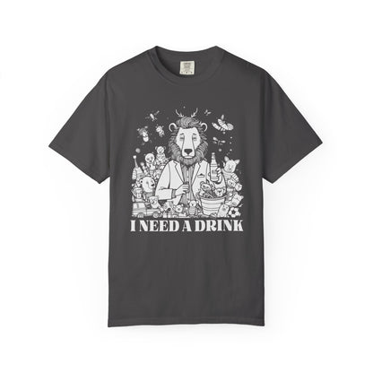 I Need A Drink T-Shirt — Funny Lion Bartender Gentleman Father Graphic Tee
