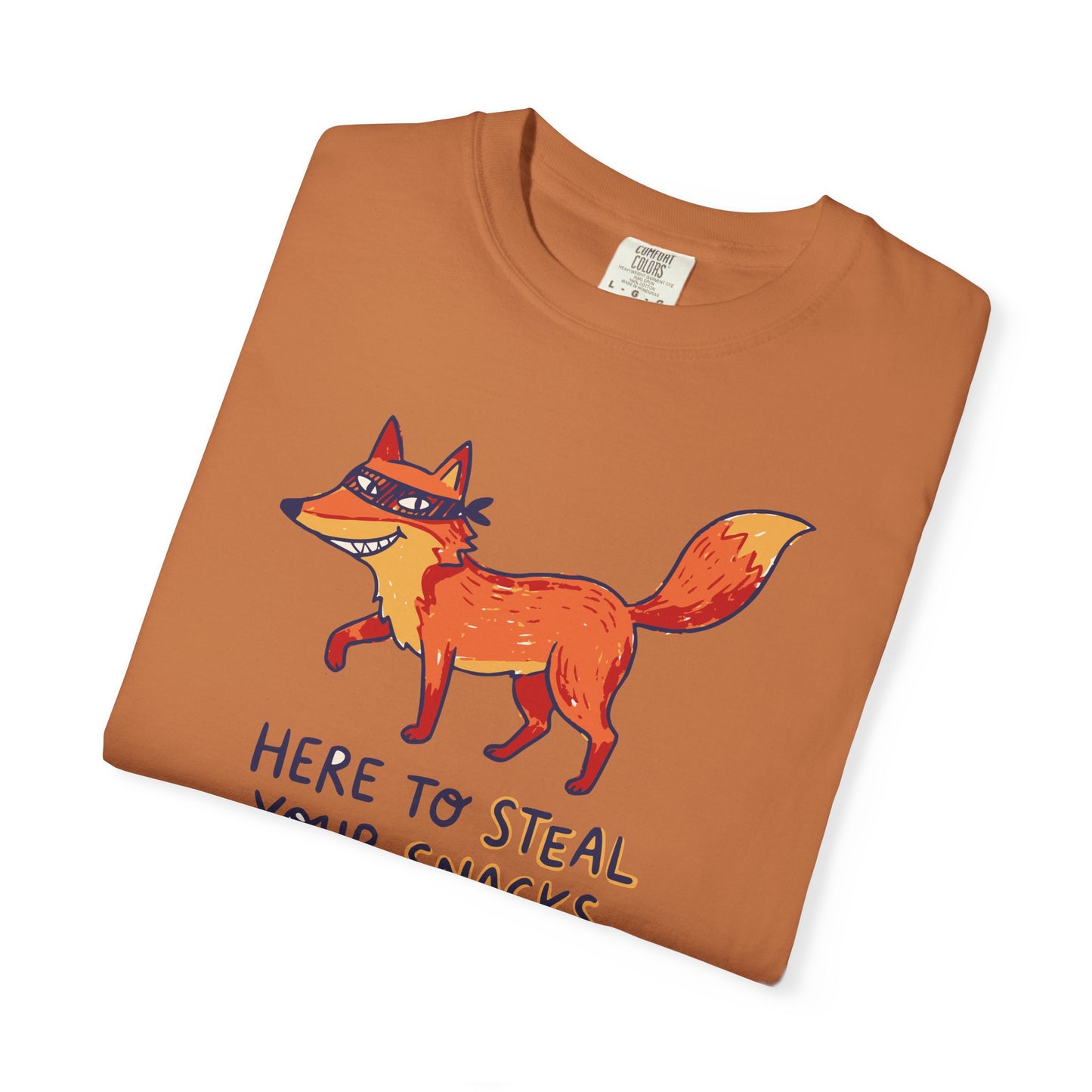 "Here to Steal Your Snacks" Graphic T-Shirt — Cute Snack Thief Fox Tee