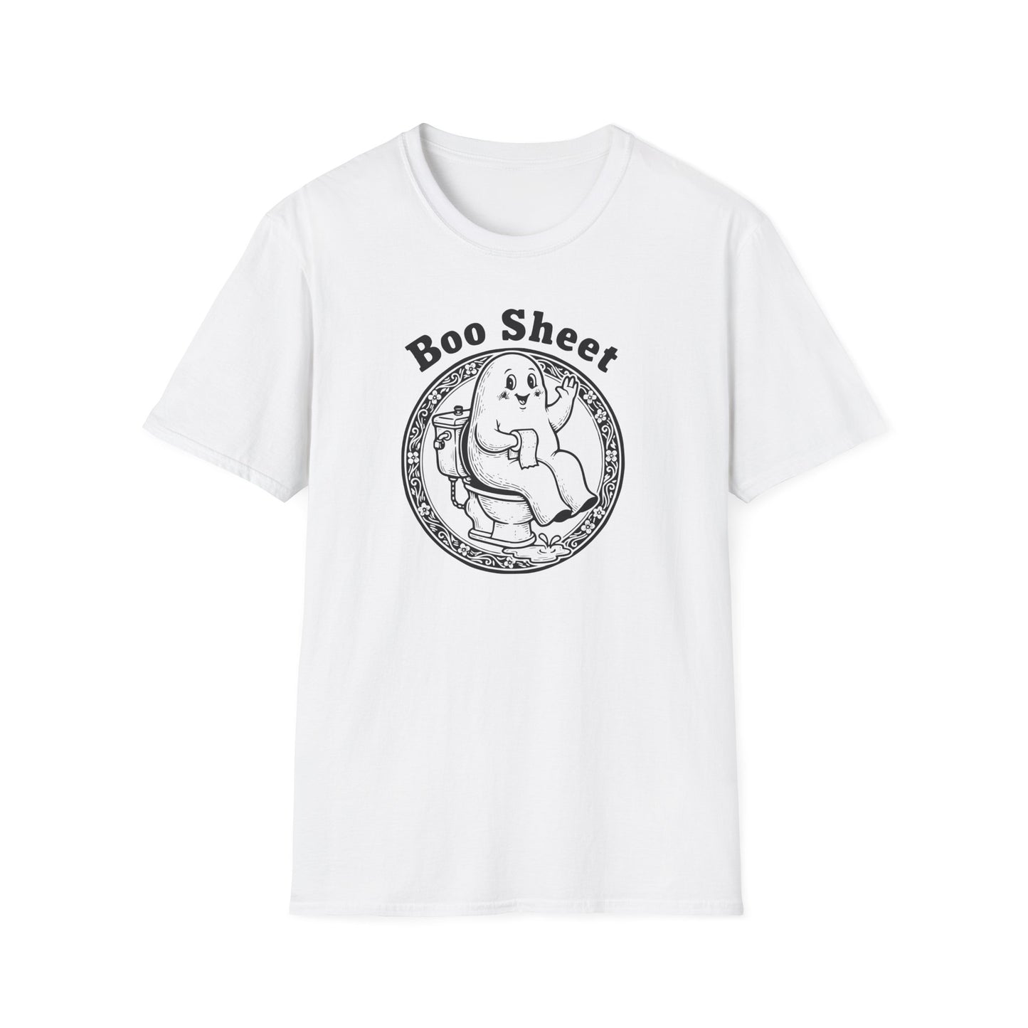 Boo Sheet T-Shirt — Funny Ghost on Toilet Halloween Tee