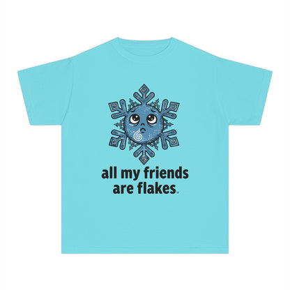 "All my friends are flakes" Youth Tee — Cute Snowflake Graphic Kids T-Shirt