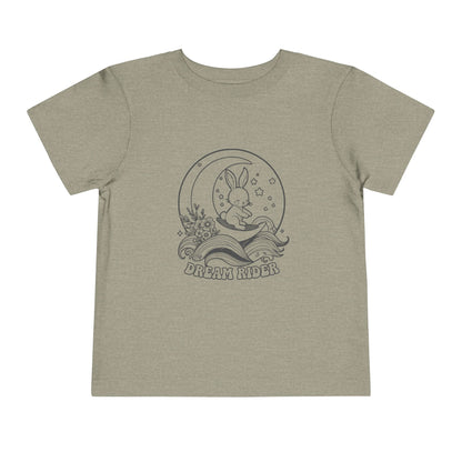 "Dream Rider" Toddler Tee — Sleepy Bunny Moon Surfer Graphic T-Shirt