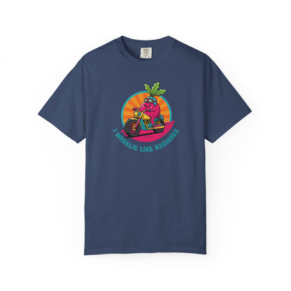 “Wheelie Like Radishes” T-Shirt —  Retro Radish Lover Vegan Cycling Graphic Tee