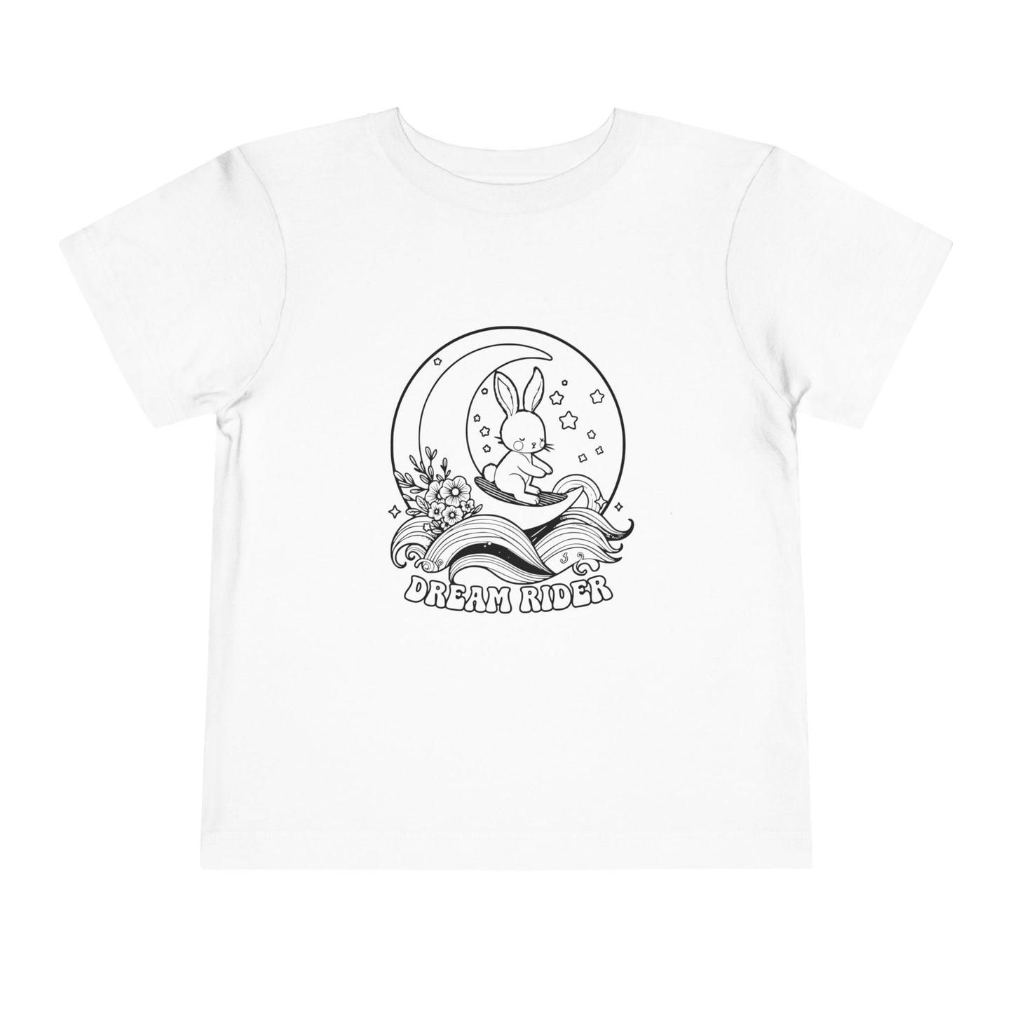 "Dream Rider" Toddler Tee — Sleepy Bunny Moon Surfer Graphic T-Shirt