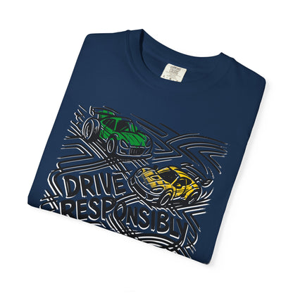 Drive Responsibly Vintage Car T-Shirt — Retro Racer Awareness Graphic Tee
