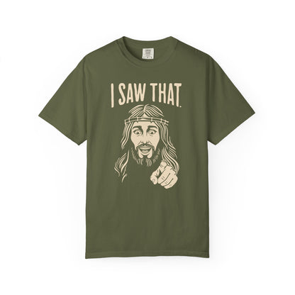 "I Saw That" Jesus Pointing T-Shirt — Funny Religious Faith Graphic Tee