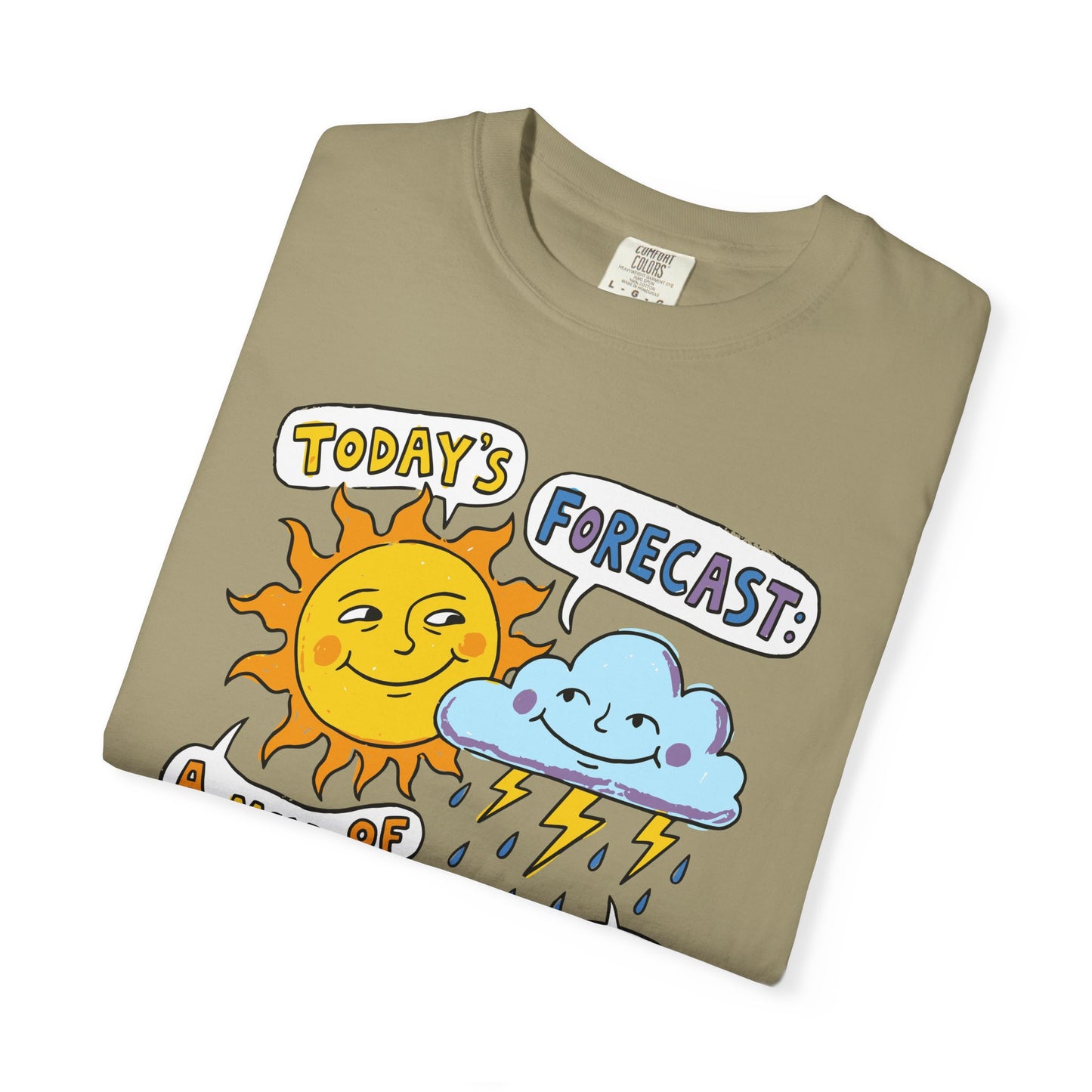 "Today's Forecast: A Mix of Fun and Louds" Tee — Playful Weather Cartoon T-Shirt