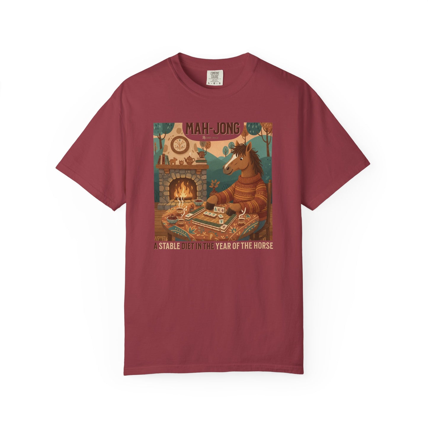 “Mah-Jong: A Stable Diet in the Year of the Horse” T-Shirt — Retro Cozy Mahjong Horse Design