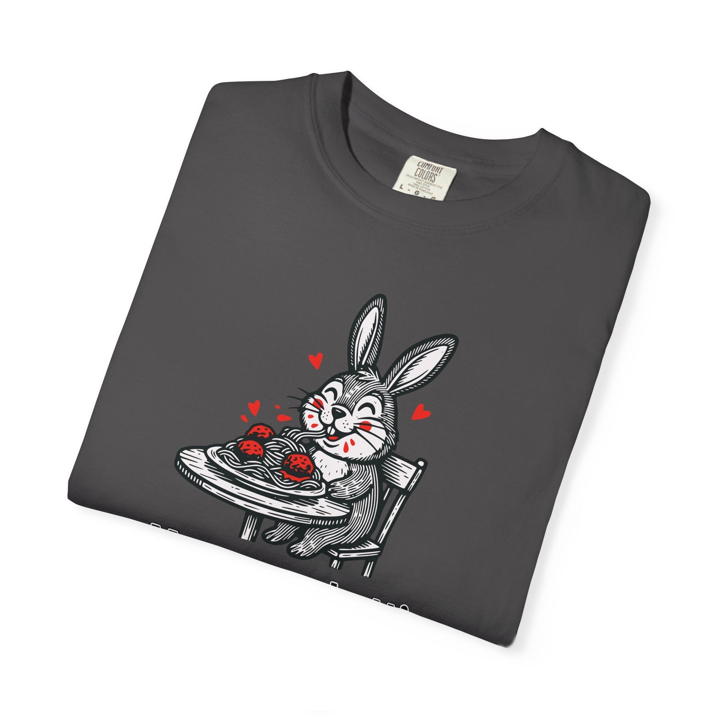 More Spaghetti Less Upsetti T-Shirt — Cute Bunny Pasta Graphic Tee