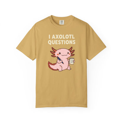 "I Axolotl Questions" T-Shirt — Cute Cartoon Reporter Student Graphic Tee