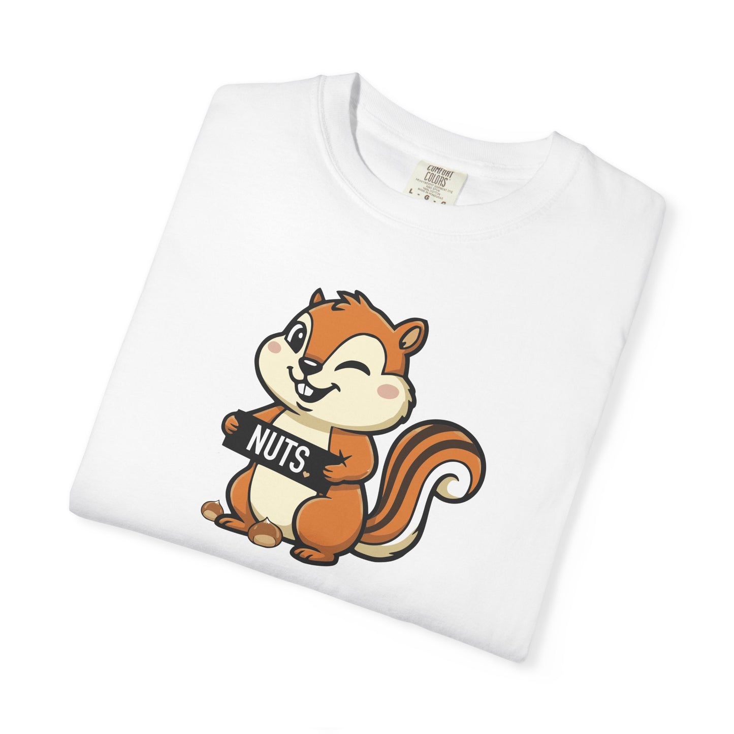 "Chestnuts: Nuts" Couples Tee - Chipmunk Holding 'NUTS' Funny Chestnut Graphic T-Shirt