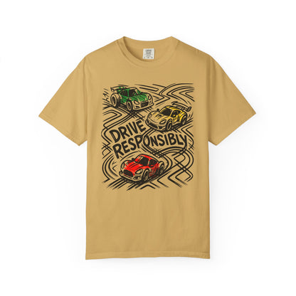 Drive Responsibly Vintage Car T-Shirt — Retro Racer Awareness Graphic Tee