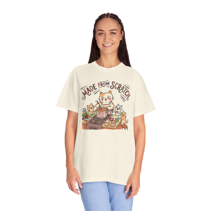 "Made From Scratch" T-Shirt - Cat Family Cooking Kittens Kitchen Mom Illustration Tee
