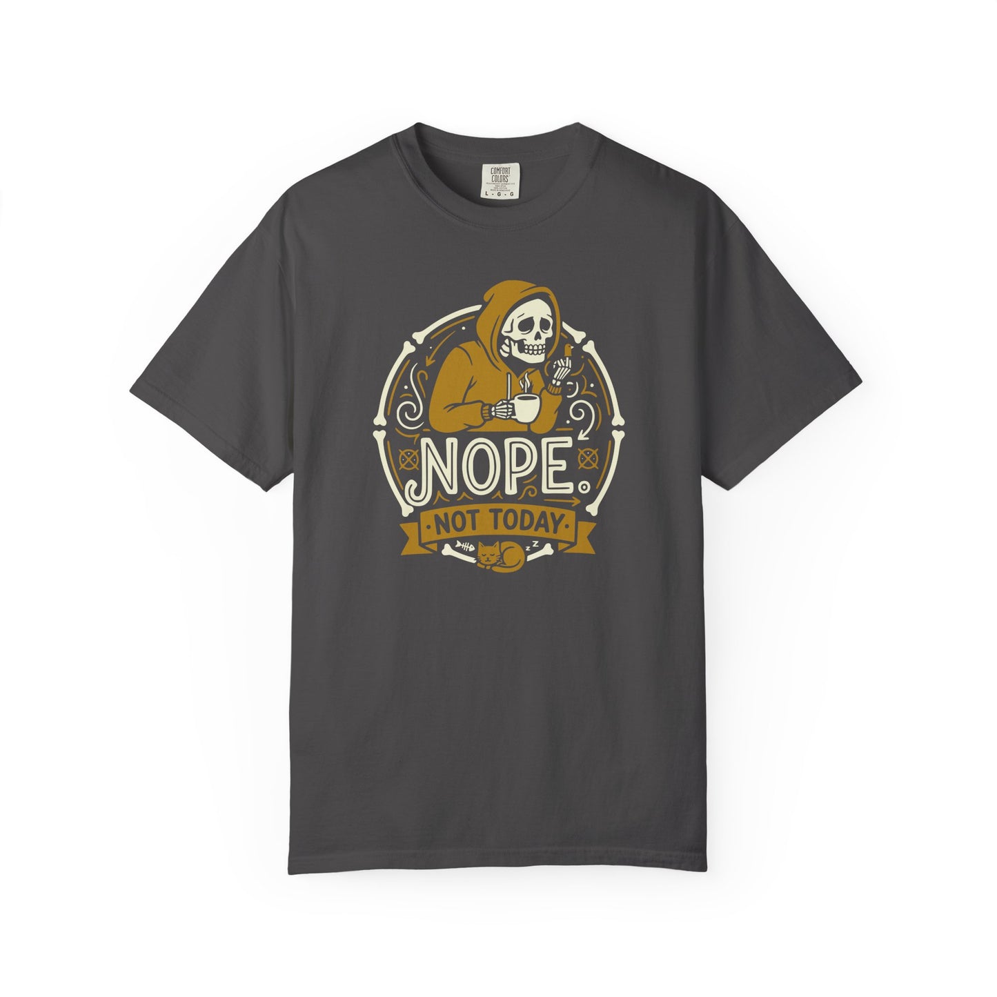 "Nope. Not Today." Skull Tee — Funny Grim Reaper Flipping the Bird Graphic T-Shirt