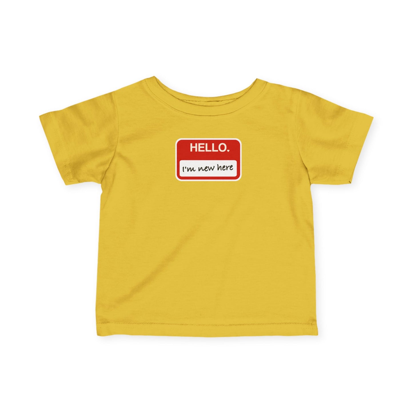 "Hello ❤︎ I'm New Here" Infant Tee — Name Tag Baby Shirt