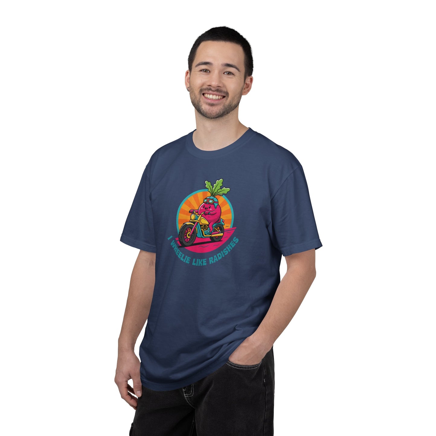 “Wheelie Like Radishes” T-Shirt —  Retro Radish Lover Vegan Cycling Graphic Tee