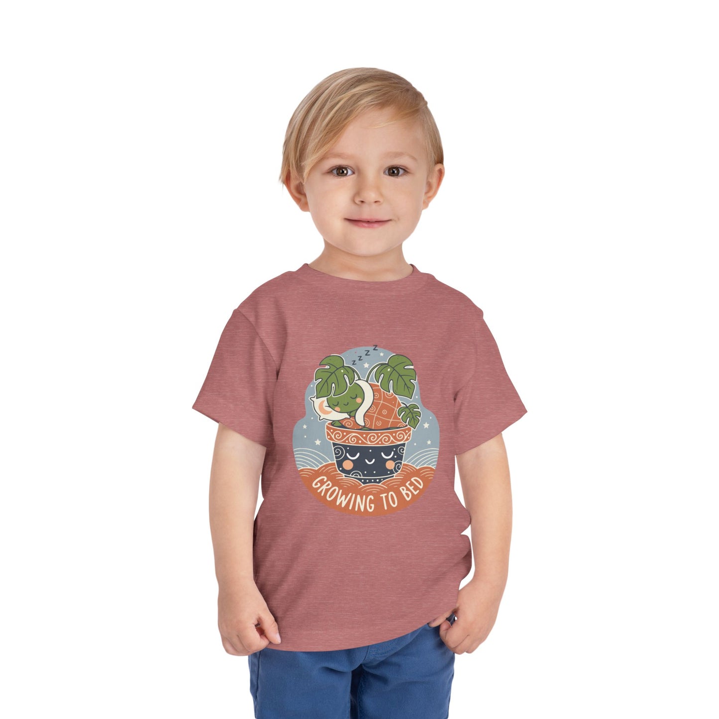 "Growing To Bed" Toddler Tee — Cute Sleeping Plant Pot Graphic