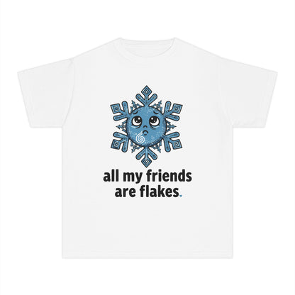 "All my friends are flakes" Youth Tee — Cute Snowflake Graphic Kids T-Shirt