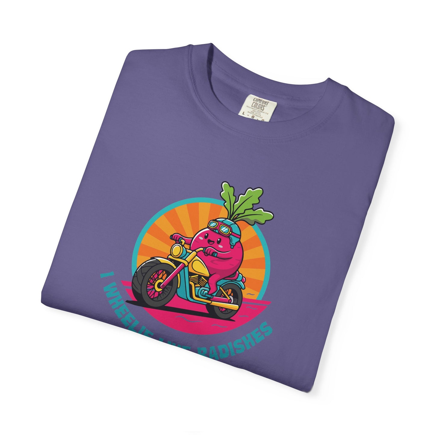 “Wheelie Like Radishes” T-Shirt —  Retro Radish Lover Vegan Cycling Graphic Tee
