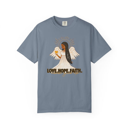 "Love.Hope.Faith. Never give up" T-Shirt - Perseverence Angel Graphic Tee