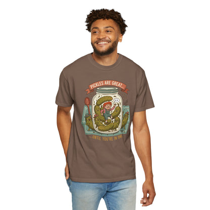 "Pickles Are Great... Until You're In One" T-Shirt — Funny Pickle Jar Vintage Illustration Tee