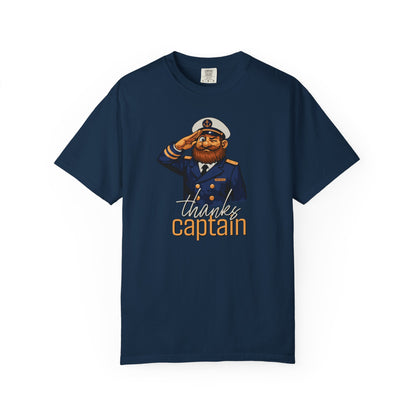 Captain Obvious Salute T-Shirt — "Thanks, Captain" Nautical Crew Tee