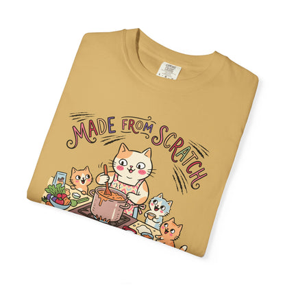 "Made From Scratch" T-Shirt - Cat Family Cooking Kittens Kitchen Mom Illustration Tee