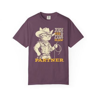 "You Just Yee'd Your Last Haw Partner" Cowboy Cat T-Shirt — Funny Vintage Western Graphic Tee