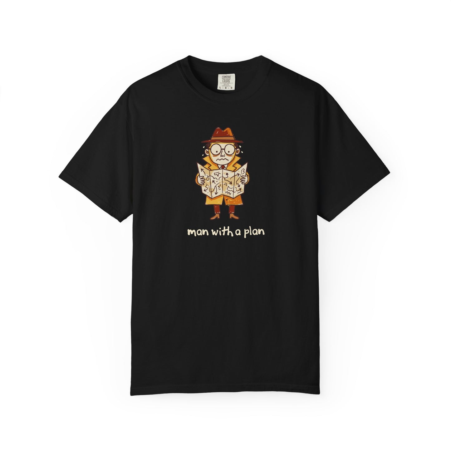 Man With a Plan T-Shirt — Cute Confused Detective Map Graphic Tee