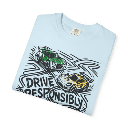 Drive Responsibly Vintage Car T-Shirt — Retro Racer Awareness Graphic Tee