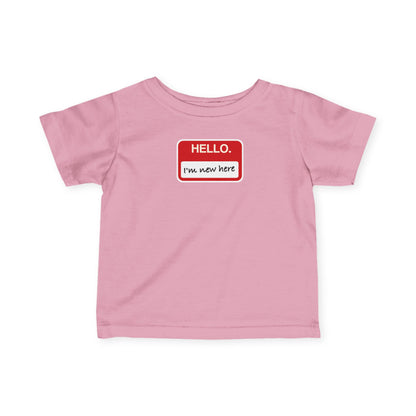 "Hello ❤︎ I'm New Here" Infant Tee — Name Tag Baby Shirt