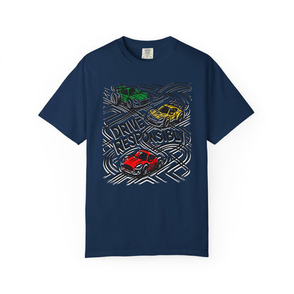 Drive Responsibly Vintage Car T-Shirt — Retro Racer Awareness Graphic Tee