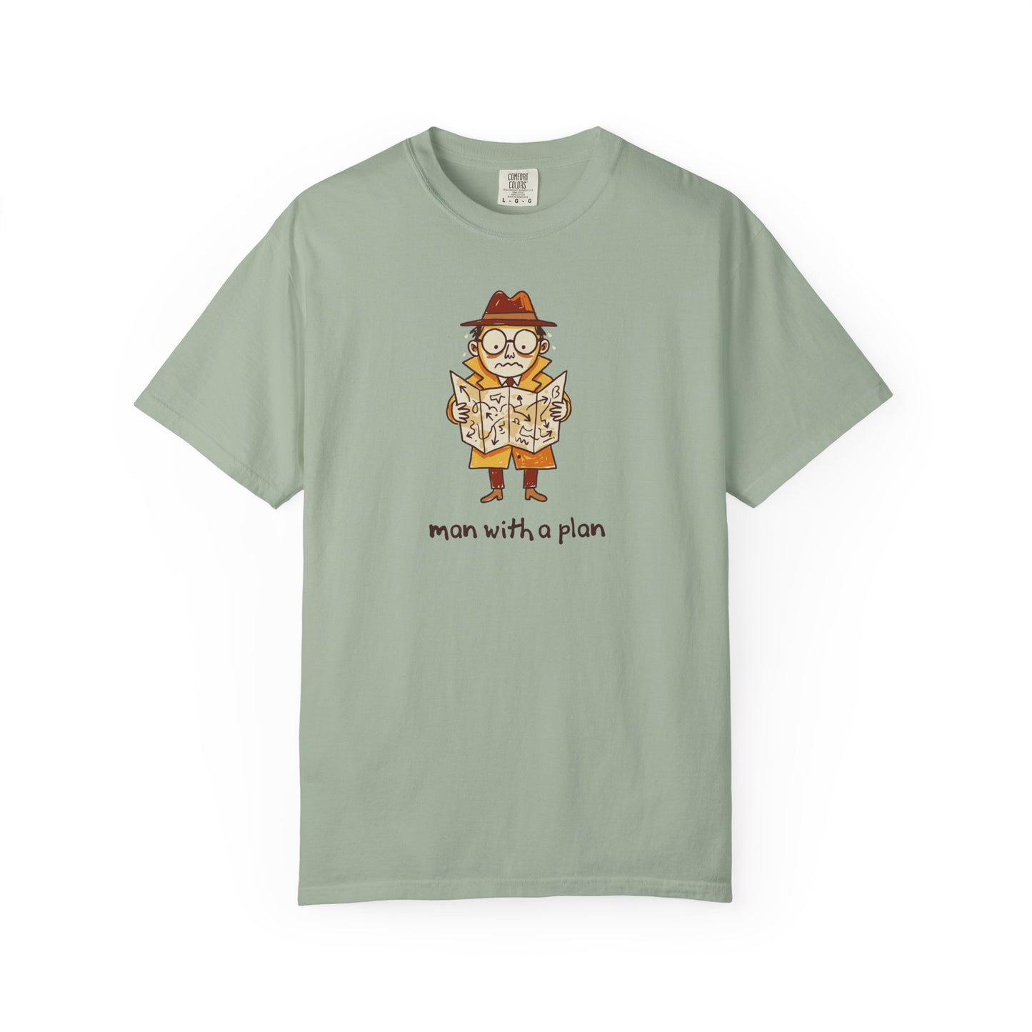 Man With a Plan T-Shirt — Cute Confused Detective Map Graphic Tee