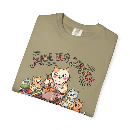 "Made From Scratch" T-Shirt - Cat Family Cooking Kittens Kitchen Mom Illustration Tee