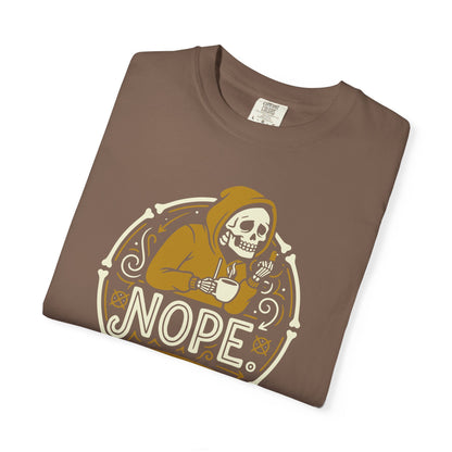 "Nope. Not Today." Skull Tee — Funny Grim Reaper Flipping the Bird Graphic T-Shirt