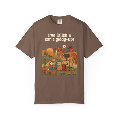 "I've Fallen & Can't Giddy-Up!" T-Shirt — Funny Western Cowgirl Horse Graphic Tee