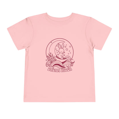 "Dream Rider" Toddler Tee — Sleepy Bunny Moon Surfer Graphic T-Shirt