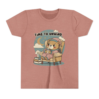 'Time to Unwind' Youth Tee — Windup Toy Bear Relaxing Graphic T-Shirt