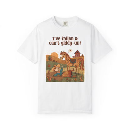 "I've Fallen & Can't Giddy-Up!" T-Shirt — Funny Western Cowgirl Horse Graphic Tee