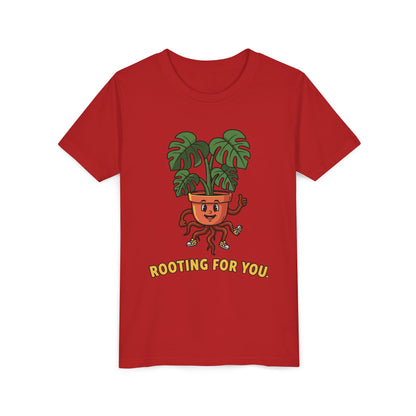 "Rooting For You" Youth Tee — Cute Plant Pot Support Graphic T-Shirt