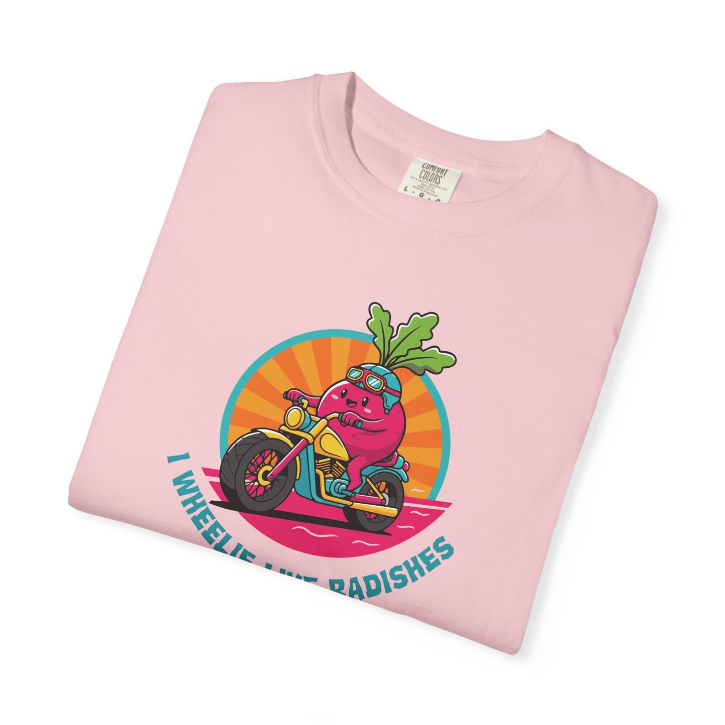 “Wheelie Like Radishes” T-Shirt —  Retro Radish Lover Vegan Cycling Graphic Tee