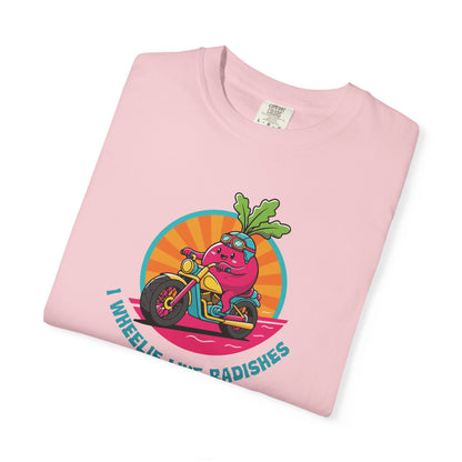 “Wheelie Like Radishes” T-Shirt —  Retro Radish Lover Vegan Cycling Graphic Tee