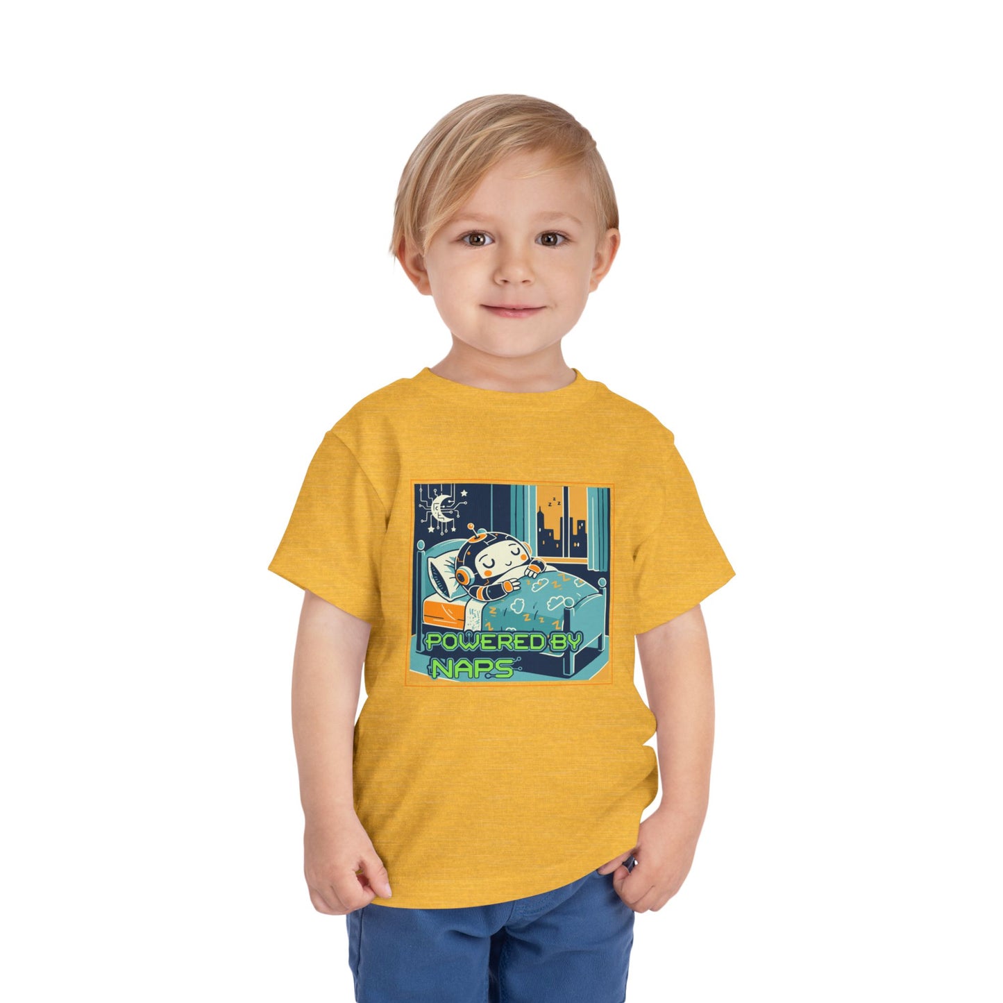 "Powered by Naps" Toddler Tee — Cute Sleepy Robot Android Graphic T-Shirt