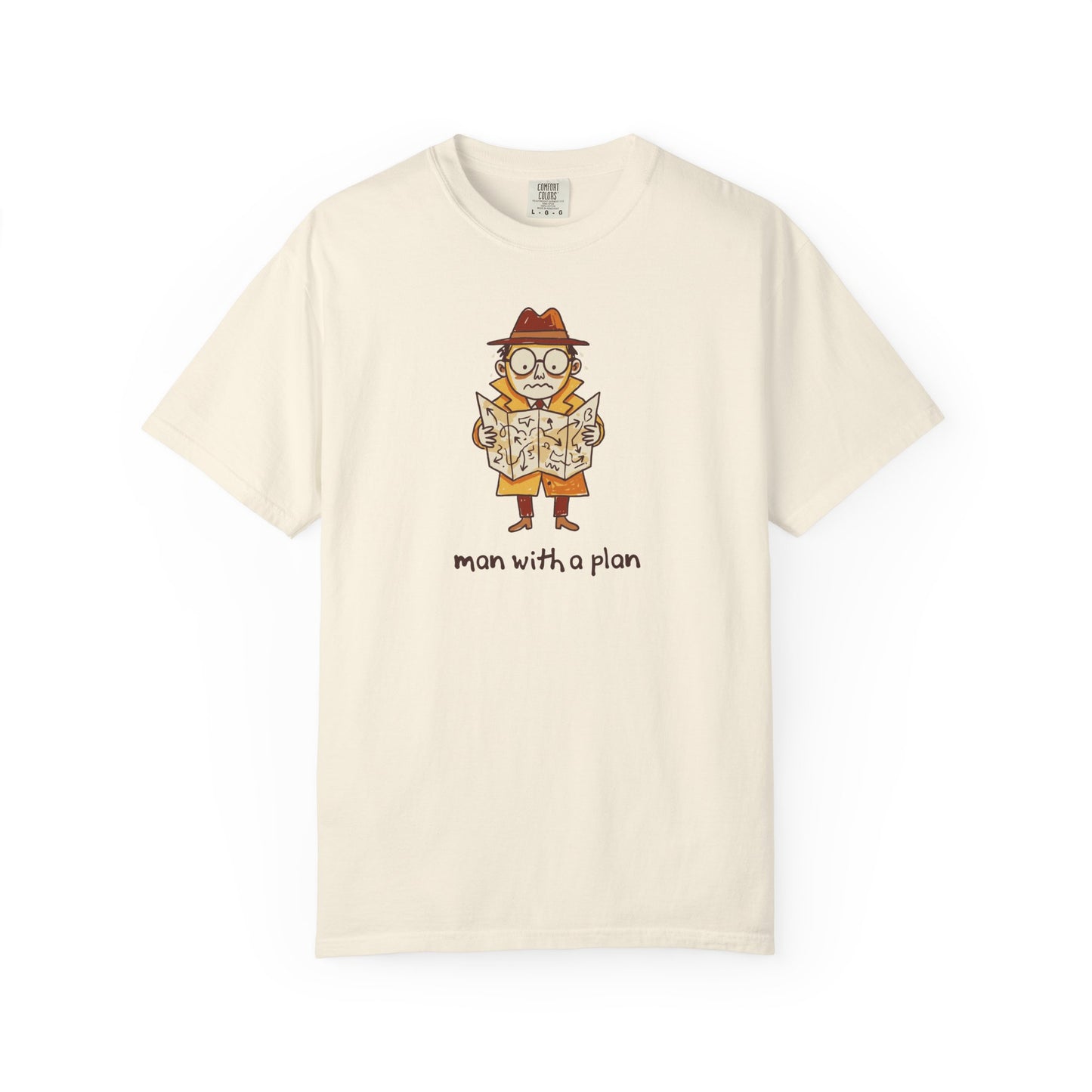 Man With a Plan T-Shirt — Cute Confused Detective Map Graphic Tee