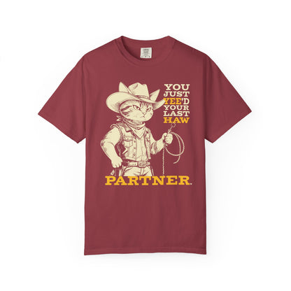 "You Just Yee'd Your Last Haw Partner" Cowboy Cat T-Shirt — Funny Vintage Western Graphic Tee
