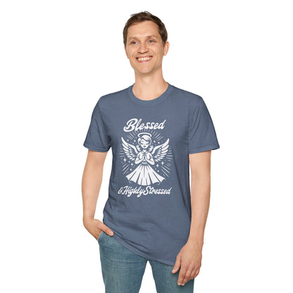 Blessed & Highly Stressed T-Shirt — Retro Angelic Graphic Tee