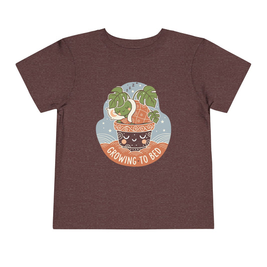 "Growing To Bed" Toddler Tee — Cute Sleeping Plant Pot Graphic