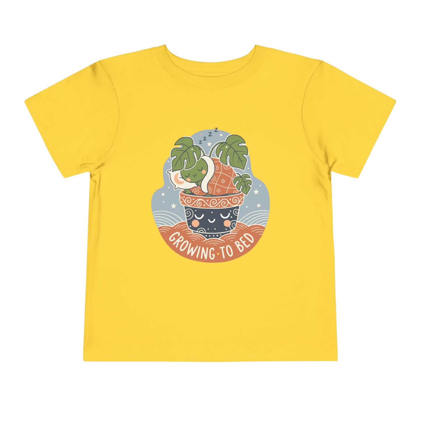 "Growing To Bed" Toddler Tee — Cute Sleeping Plant Pot Graphic